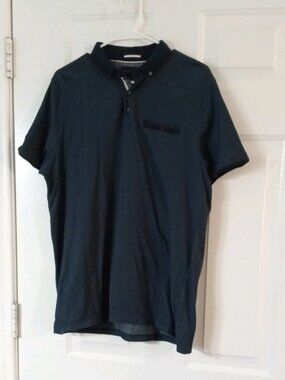 Cactus Man Ricky Singh Men's XL Navy Blue Micro Check Polo Shirt Short Sleeve